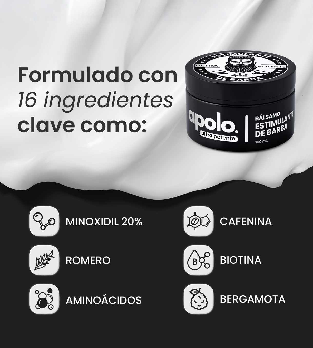 Bálsamo para Crecimiento de Barba Ultra Potente con Minoxidil 20% | 100mL