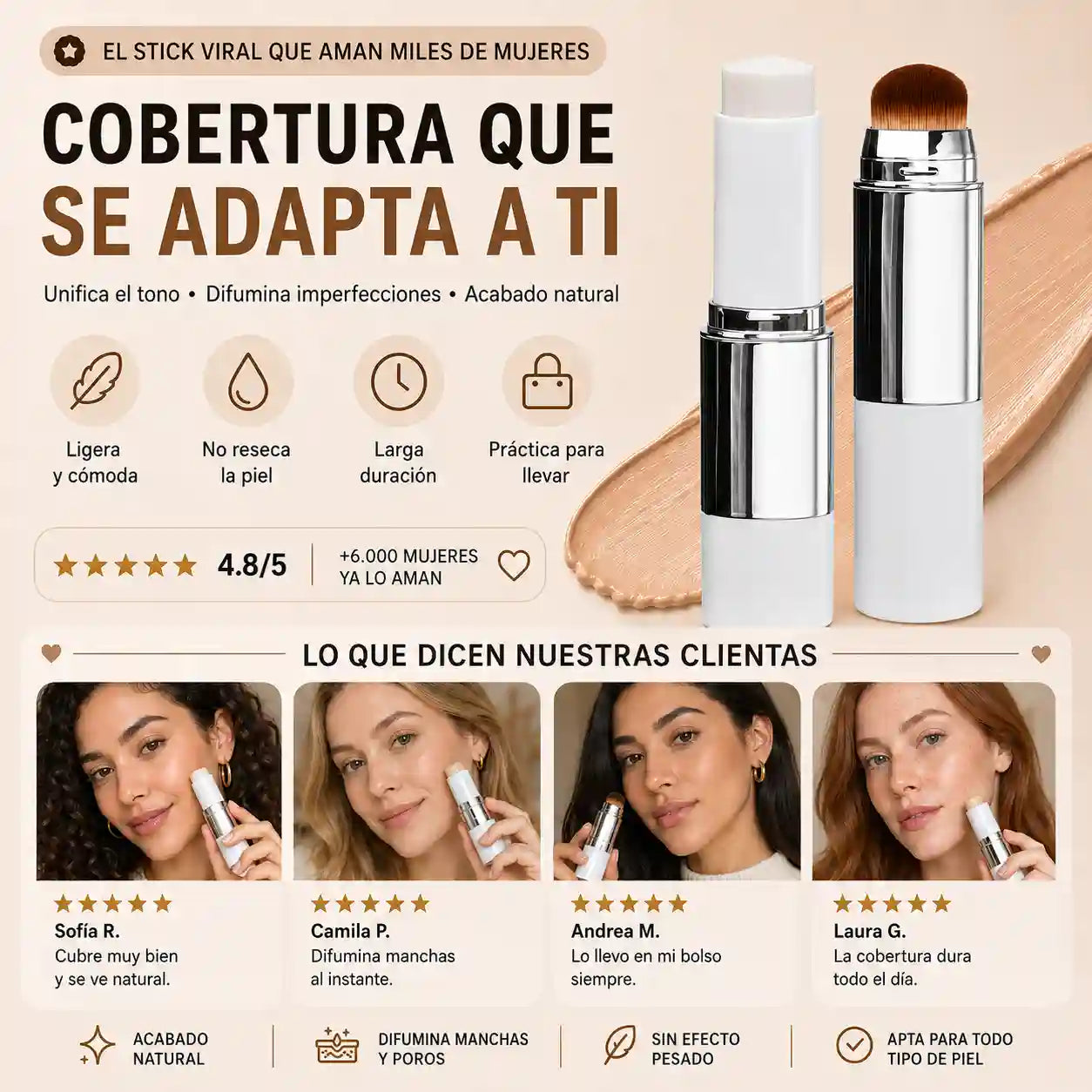 LumiStick Cover™ - Base de maquillaje en barra que cambia de color con cápsulas de colágeno