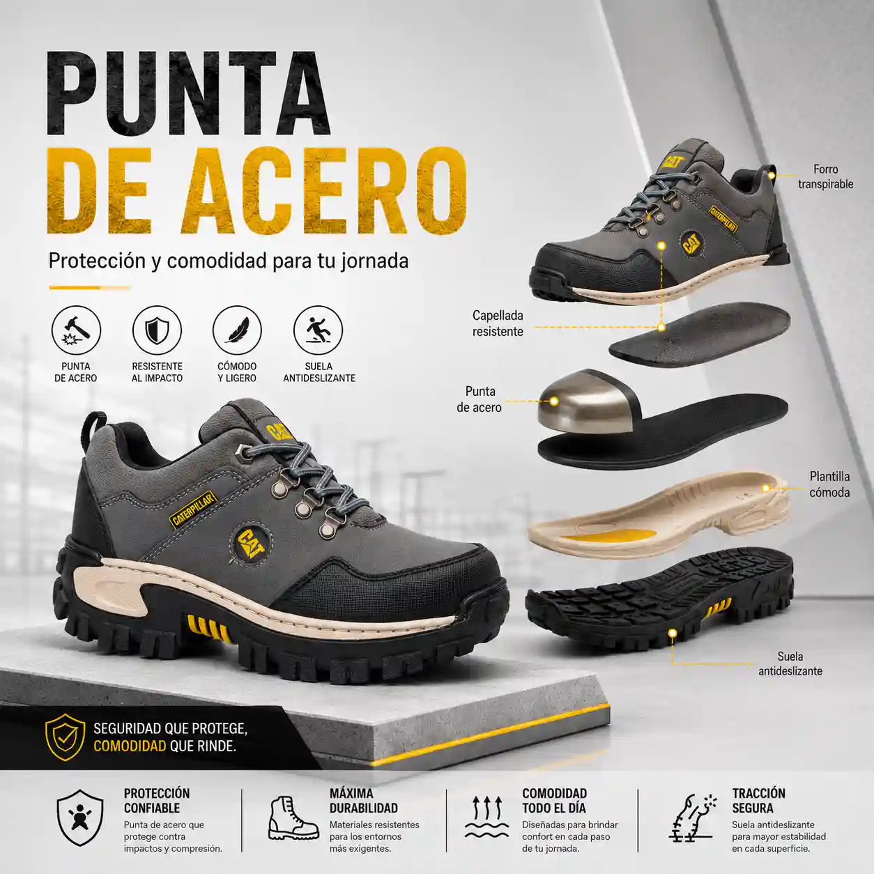 Combo Zapatos de Seguridad  Punta de Acero + Gorra y Caja