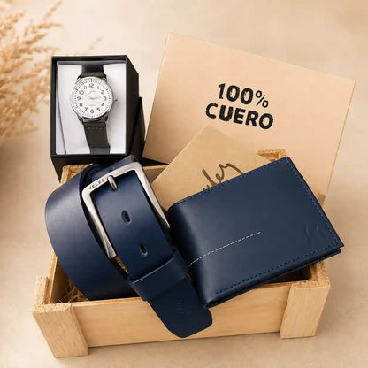 Combo VELEZ de cuero para hombre + reloj de obsequio