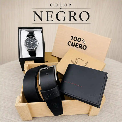 Combo VELEZ de cuero para hombre + reloj de obsequio