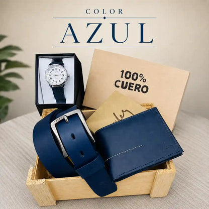 Combo VELEZ de cuero para hombre + reloj de obsequio