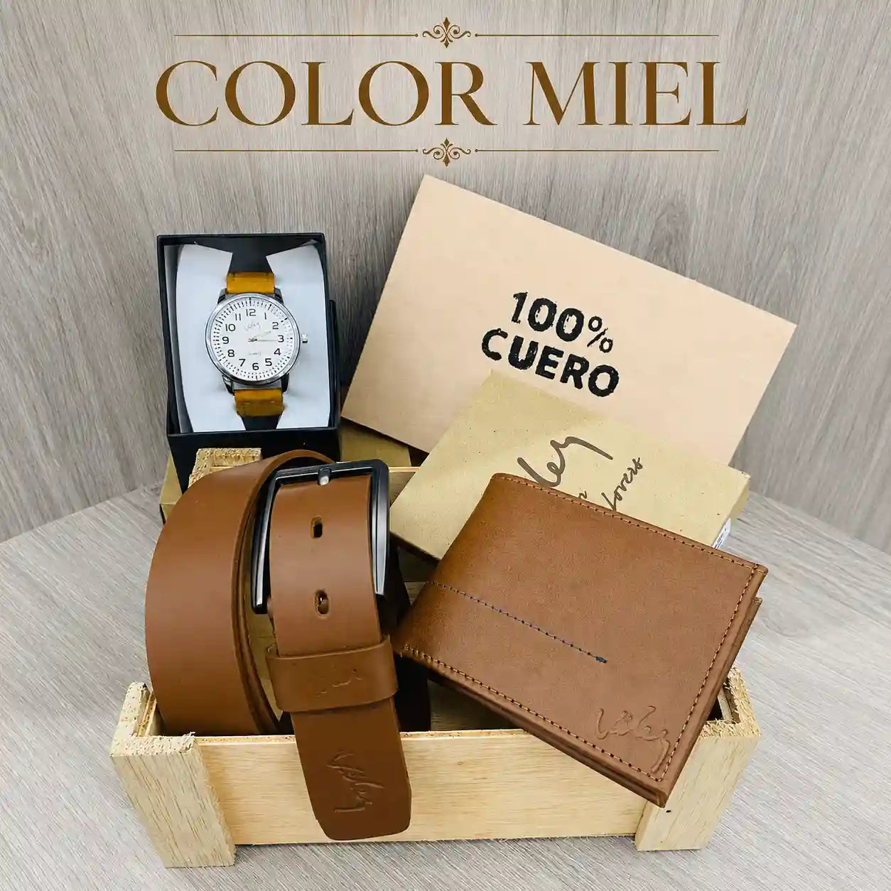Combo VELEZ de cuero para hombre + reloj de obsequio