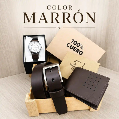 Combo VELEZ de cuero para hombre + reloj de obsequio